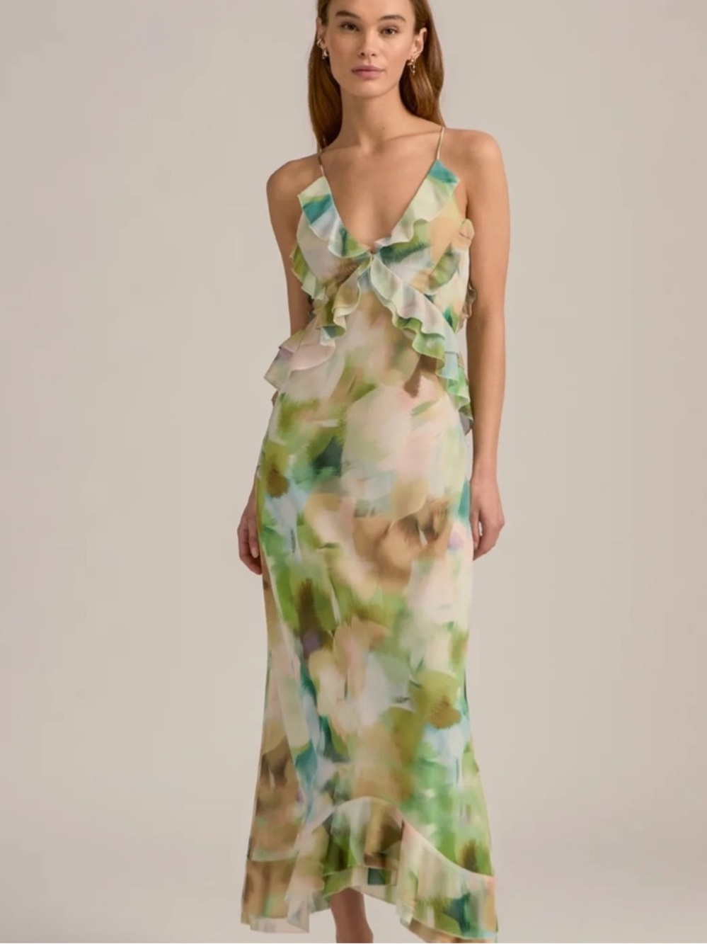 NEW $298 Favorite Daughter The Who Me botanical Ruffle maxi dress women sz XXS - Picture 1 of 10
